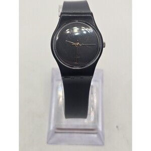 Vintage Swatch Black Magic Ladies' Watch 25mm Gold Tone Hands Swiss New Battery.